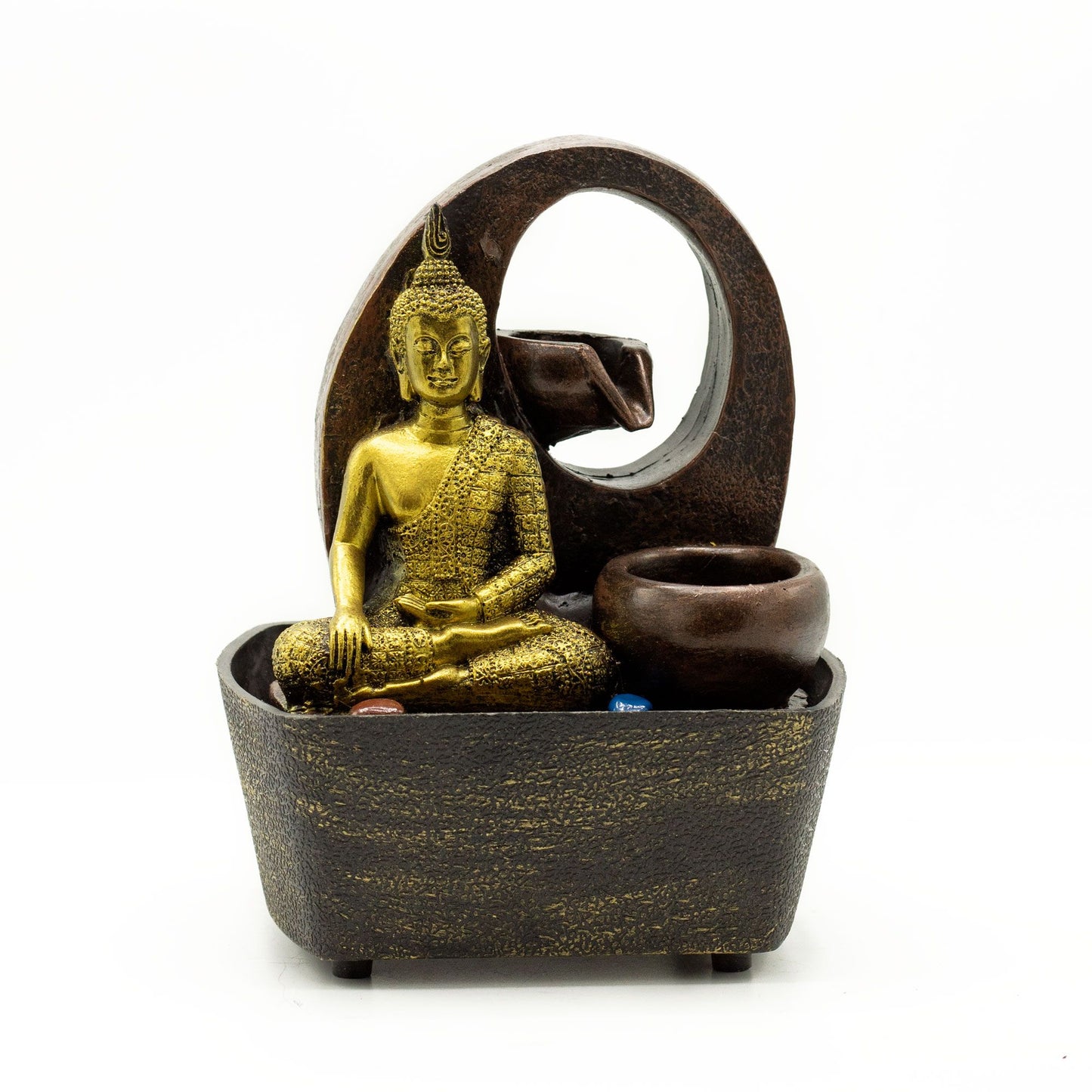Tabletop Water Feature - 21.5cm - Golden Buddha & Pots - Image tabletop-water-feature--215cm--golden-buddha--pots-waterf-10