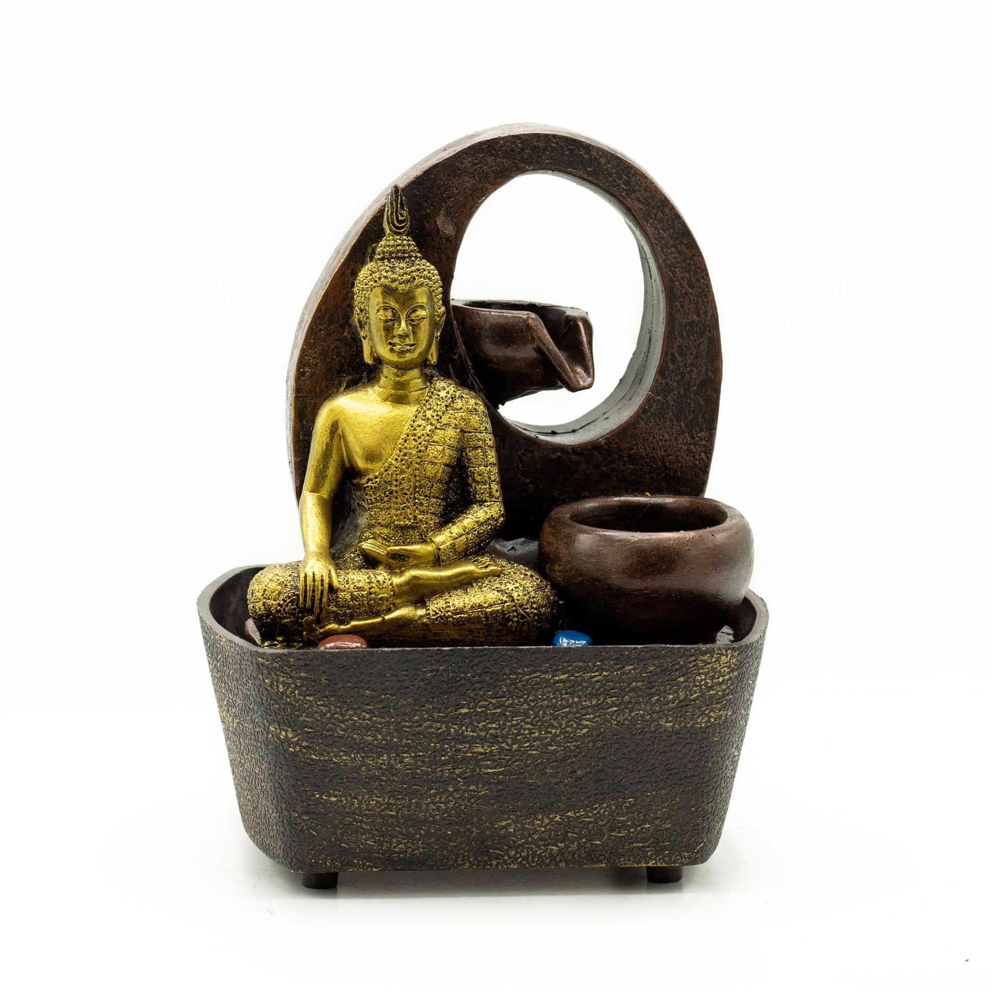 Tabletop Water Feature - 21.5cm - Golden Buddha & Pots - Image tabletop-water-feature--215cm--golden-buddha--pots-waterf-10