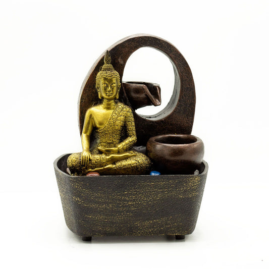 Tabletop Water Feature - 21.5cm - Golden Buddha & Pots - Image tabletop-water-feature--215cm--golden-buddha--pots-waterf-10