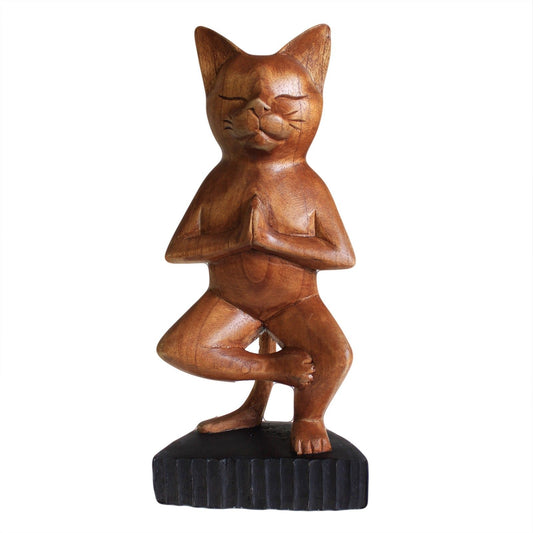 Handcarved Yoga Cats - One Leg - Image handcarved-yoga-cats--one-leg-wyc-02