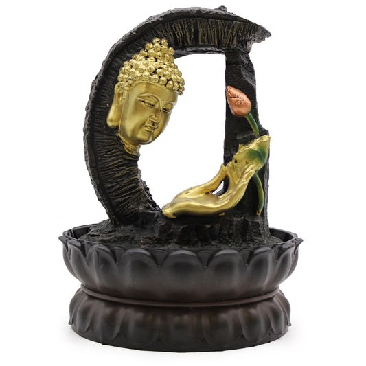 Tabletop Water Feature - 30cm - Golden Buddha & Lotus - Image tabletop-water-feature--30cm--golden-buddha--lotus-waterf-02
