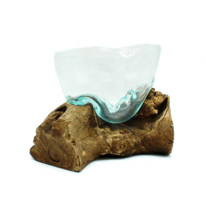 Molten Glass Arfully Misshapen Bowl on Wood - Image molten-glass-arfully-misshapen-bowl-on-wood-mgw-36