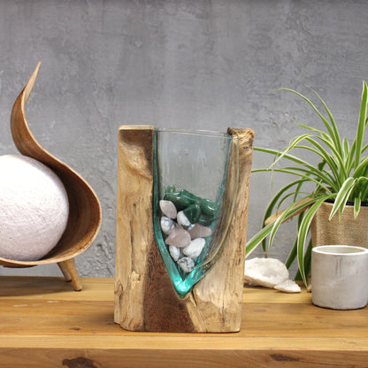 Molton Glass V-shaped Art Vase on Wood - Image molton-glass-vshaped-art-vase-on-wood-mgw-29
