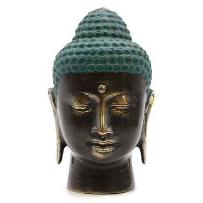 Large Antique Brass Buddha Head - Image large-antique-brass-buddha-head-bff-25