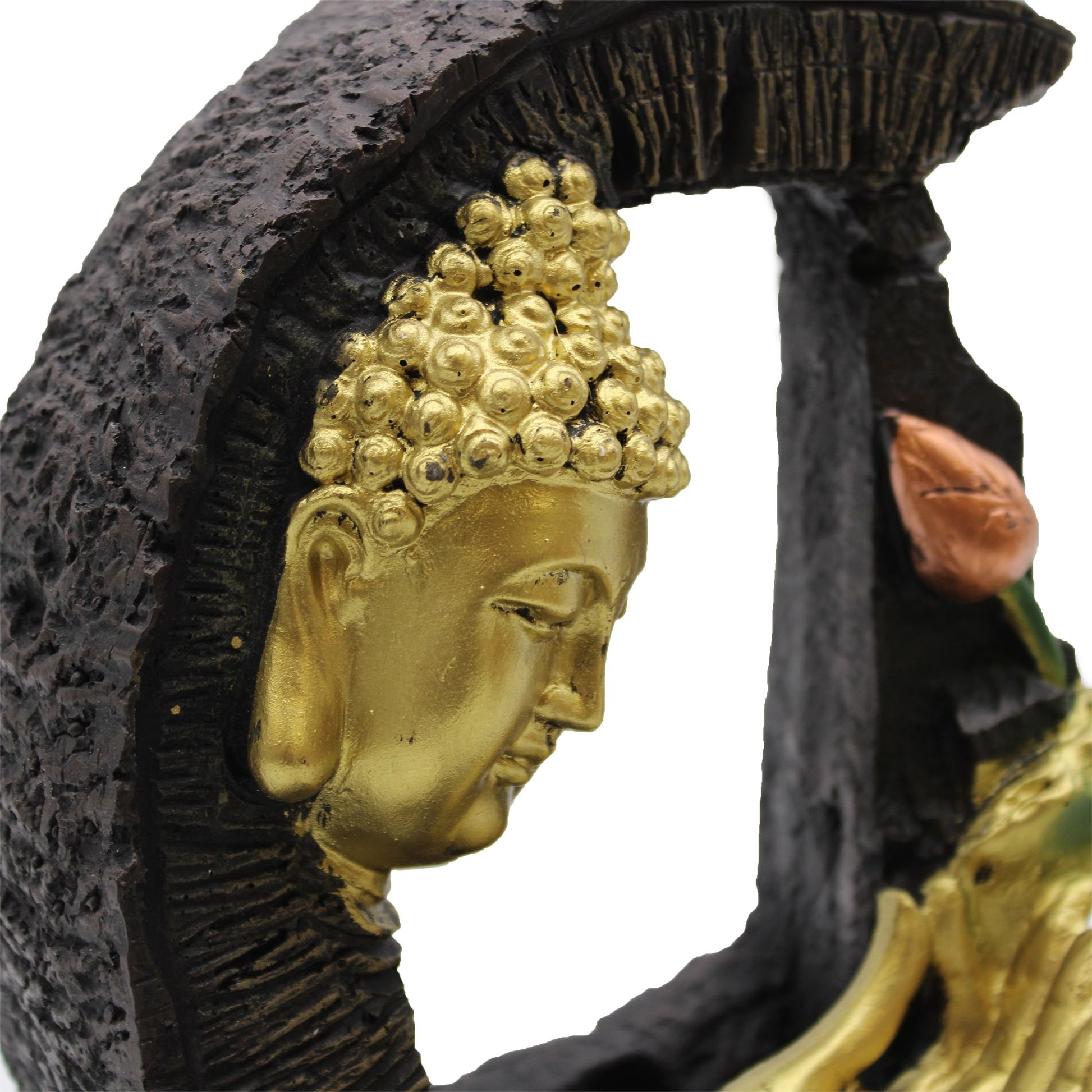 Tabletop Water Feature - 30cm - Golden Buddha & Lotus - Image tabletop-water-feature--30cm--golden-buddha--lotus-waterf-02