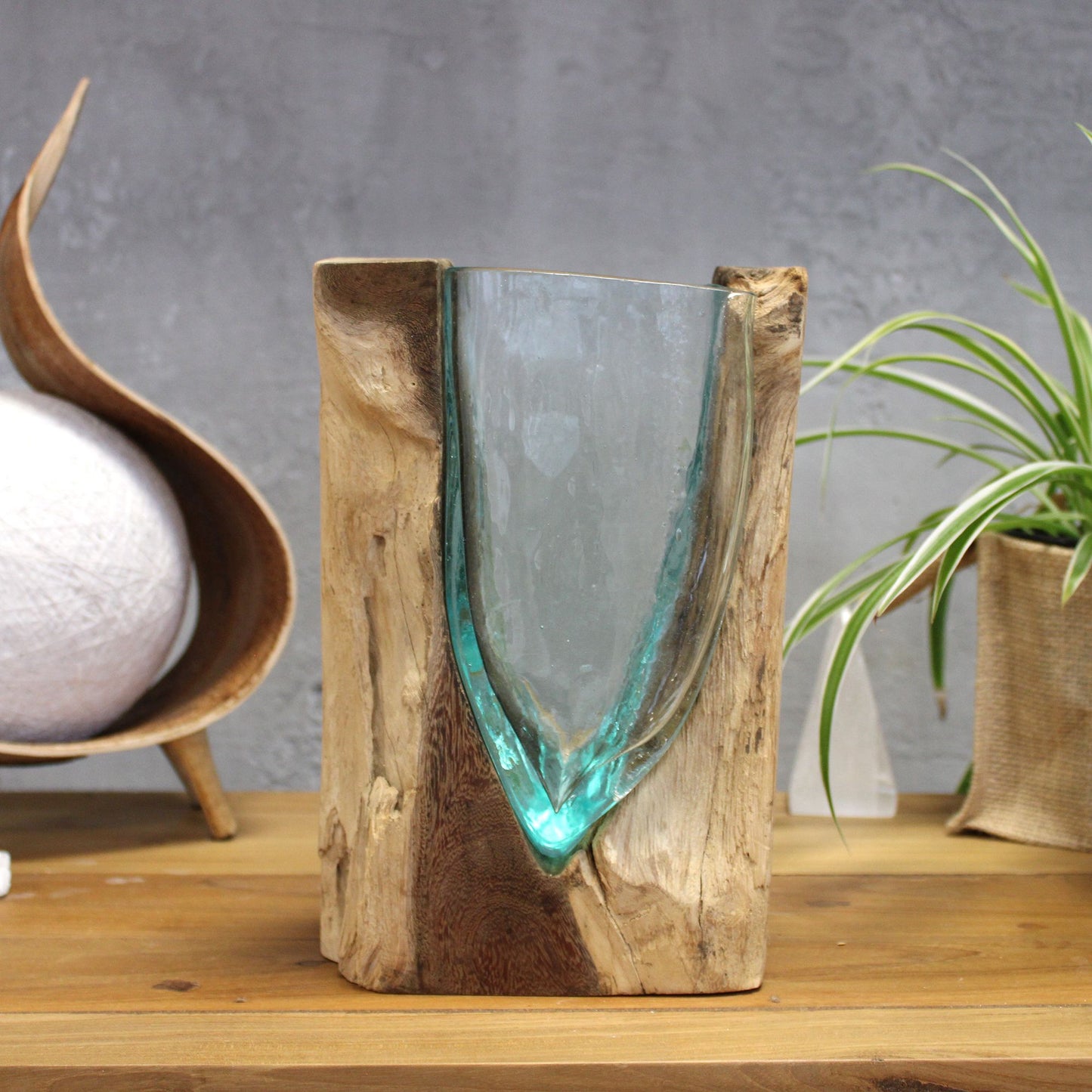 Molton Glass V-shaped Art Vase on Wood - Image molton-glass-vshaped-art-vase-on-wood-mgw-29