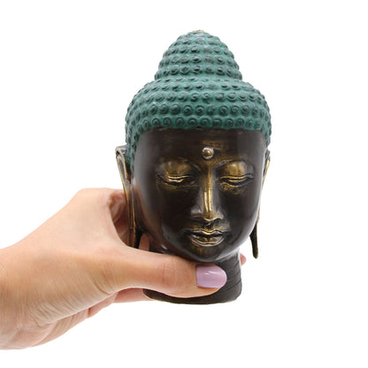 Large Antique Brass Buddha Head - Image large-antique-brass-buddha-head-bff-25