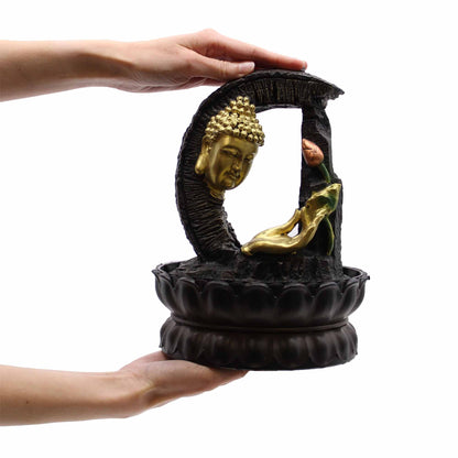 Tabletop Water Feature - 30cm - Golden Buddha & Lotus - Image tabletop-water-feature--30cm--golden-buddha--lotus-waterf-02