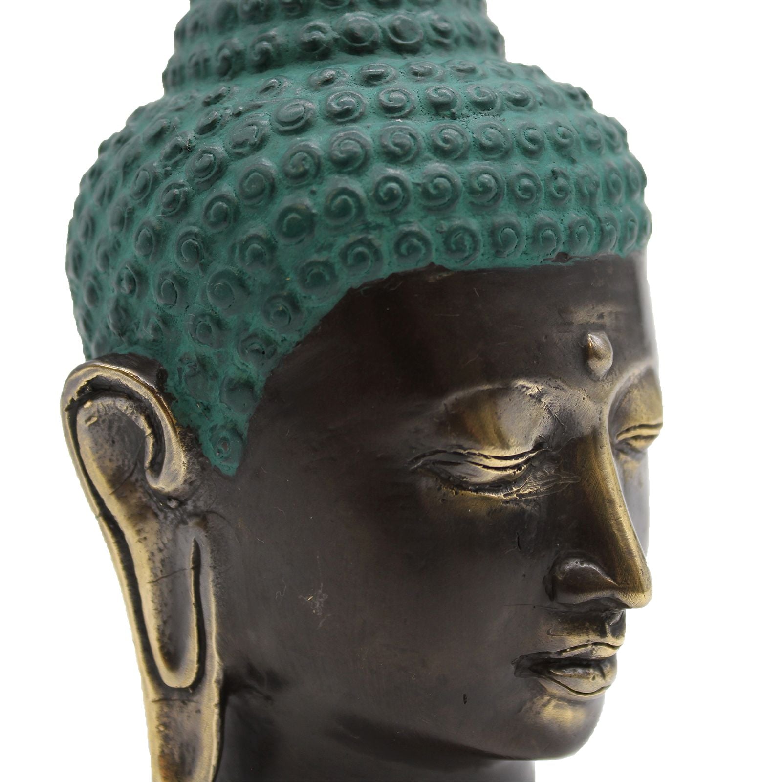 Large Antique Brass Buddha Head - Image large-antique-brass-buddha-head-bff-25