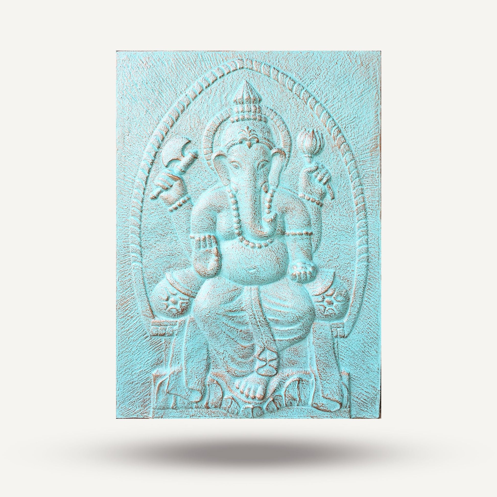 Large Ganpati Iron Frame Turquoise Relief - 0.7x1m - Image large-ganpati-iron-frame-turquoise-relief--07x1m-gas-13