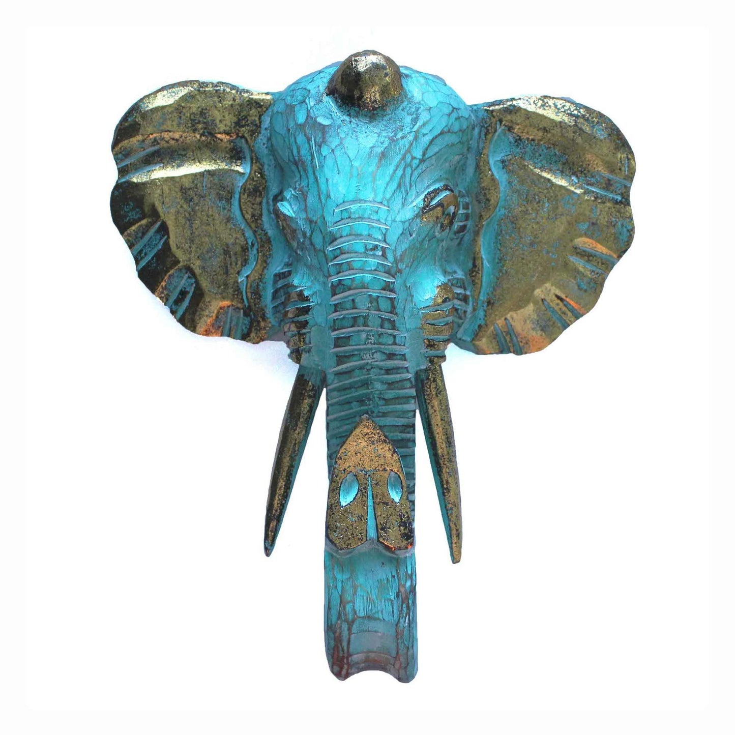 Large Elephant Head - Gold & Turquoise - Image large-elephant-head--gold--turquoise-vintep-04