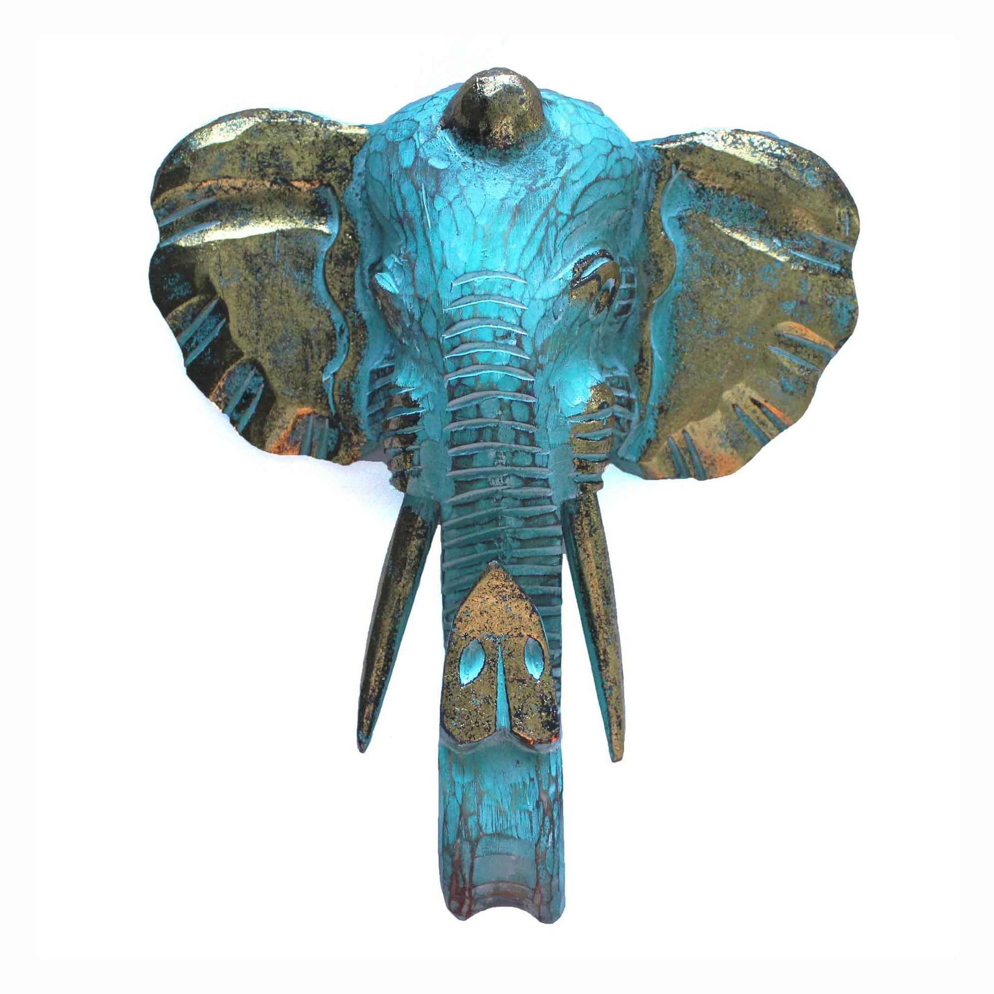Large Elephant Head - Gold & Turquoise - Image large-elephant-head--gold--turquoise-vintep-04