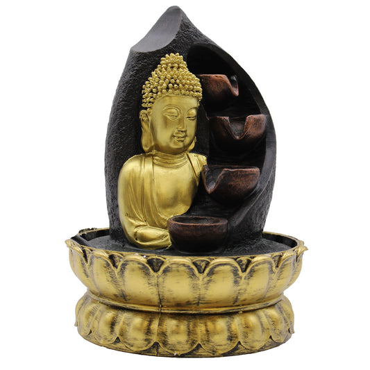 Tabletop Water Feature - 30cm - Golden Buddha & Pouring Pots - Image tabletop-water-feature--30cm--golden-buddha--pouring-pots-waterf-03
