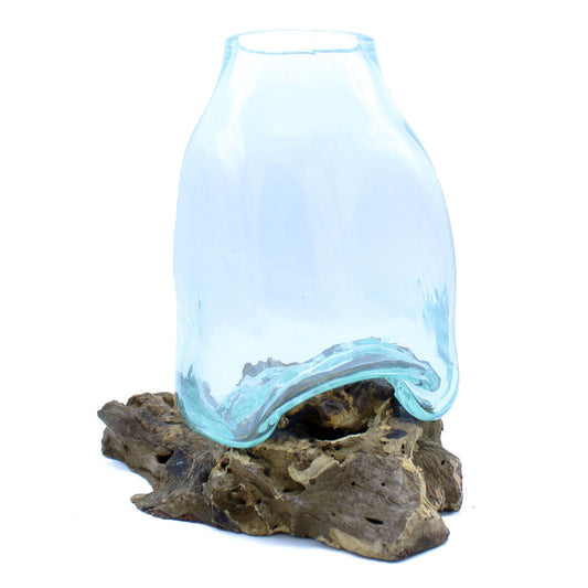 Large Molten Glass Vase - Terrarium Jar on Wood - Image large-molten-glass-vase--terrarium-jar-on-wood-mgw-38