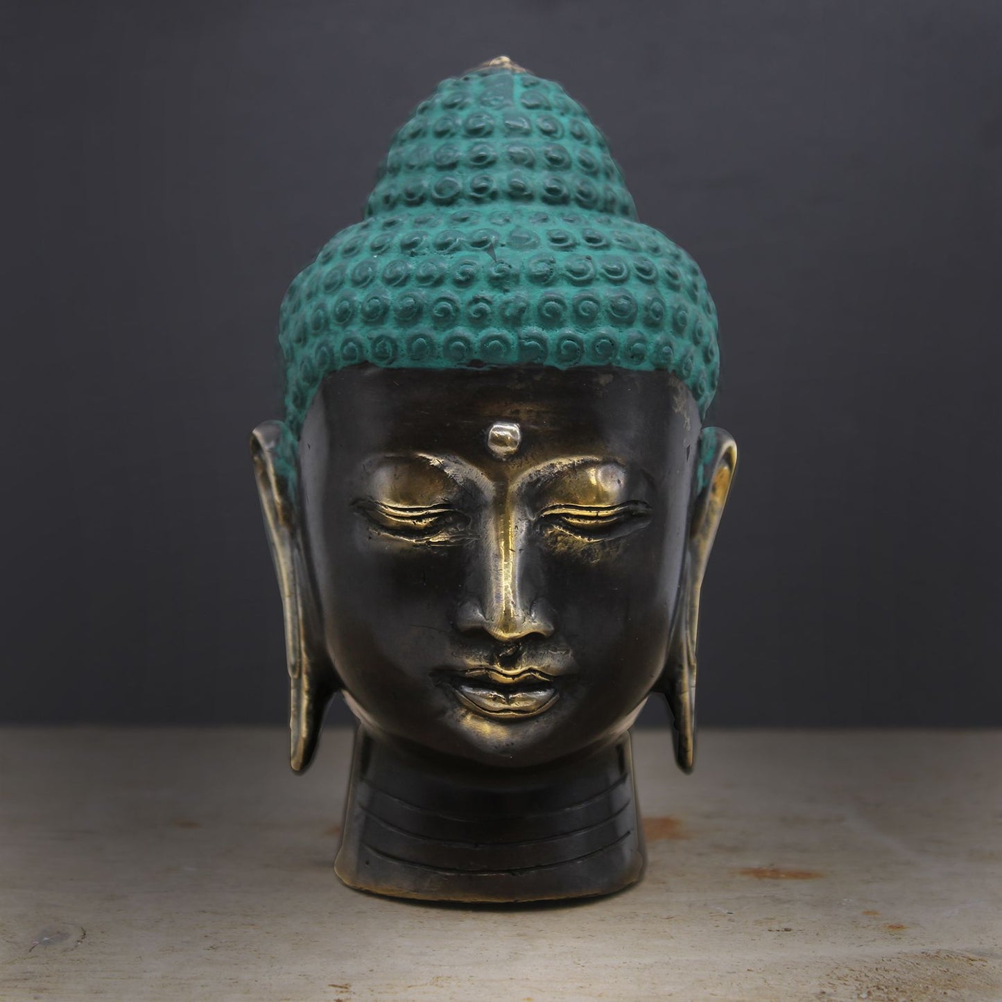 Large Antique Brass Buddha Head - Image large-antique-brass-buddha-head-bff-25
