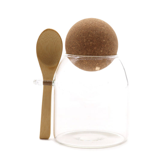 Cottage Cork-Ball Glass Jar - Clear & Spoon - 10cm - Image cottage-corkball-glass-jar--clear--spoon--10cm-cgj-11