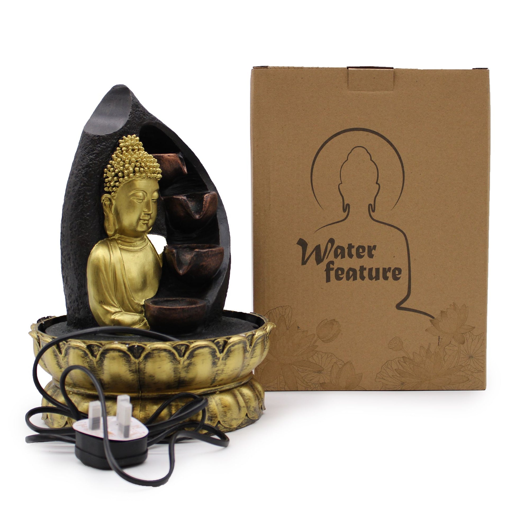 Tabletop Water Feature - 30cm - Golden Buddha & Pouring Pots - Image tabletop-water-feature--30cm--golden-buddha--pouring-pots-waterf-03
