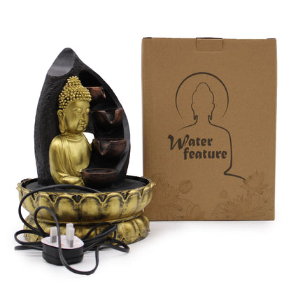 Tabletop Water Feature - 30cm - Golden Buddha & Pouring Pots - Image tabletop-water-feature--30cm--golden-buddha--pouring-pots-waterf-03