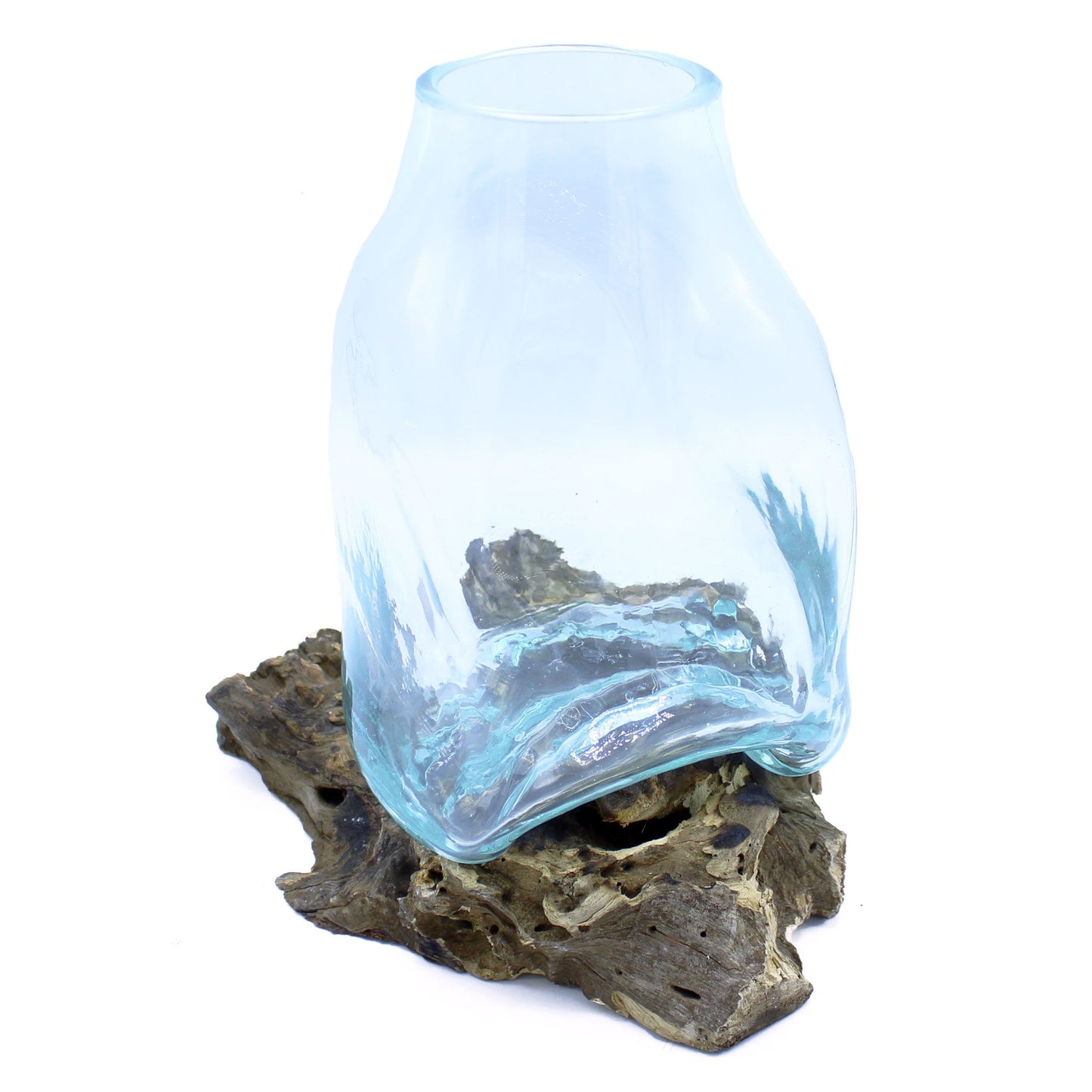 Large Molten Glass Vase - Terrarium Jar on Wood - Image large-molten-glass-vase--terrarium-jar-on-wood-mgw-38