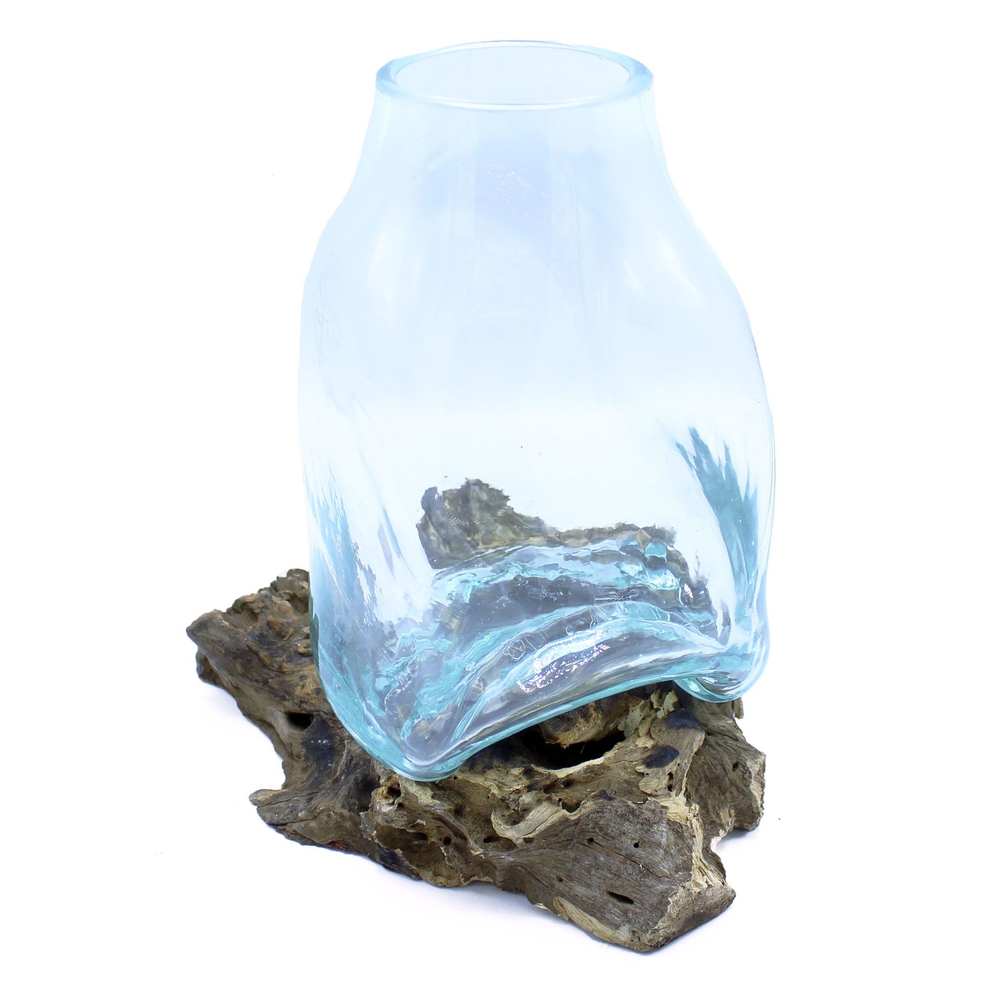 Large Molten Glass Vase - Terrarium Jar on Wood - Image large-molten-glass-vase--terrarium-jar-on-wood-mgw-38