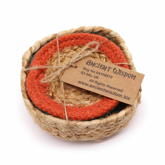 Natural Coaster - Jute & Cotton 10cm  (set of 6) Mixed colours in basket - Image natural-coaster--jute--cotton-10cm--set-of-6-mixed-colours-in-basket-npmat-17