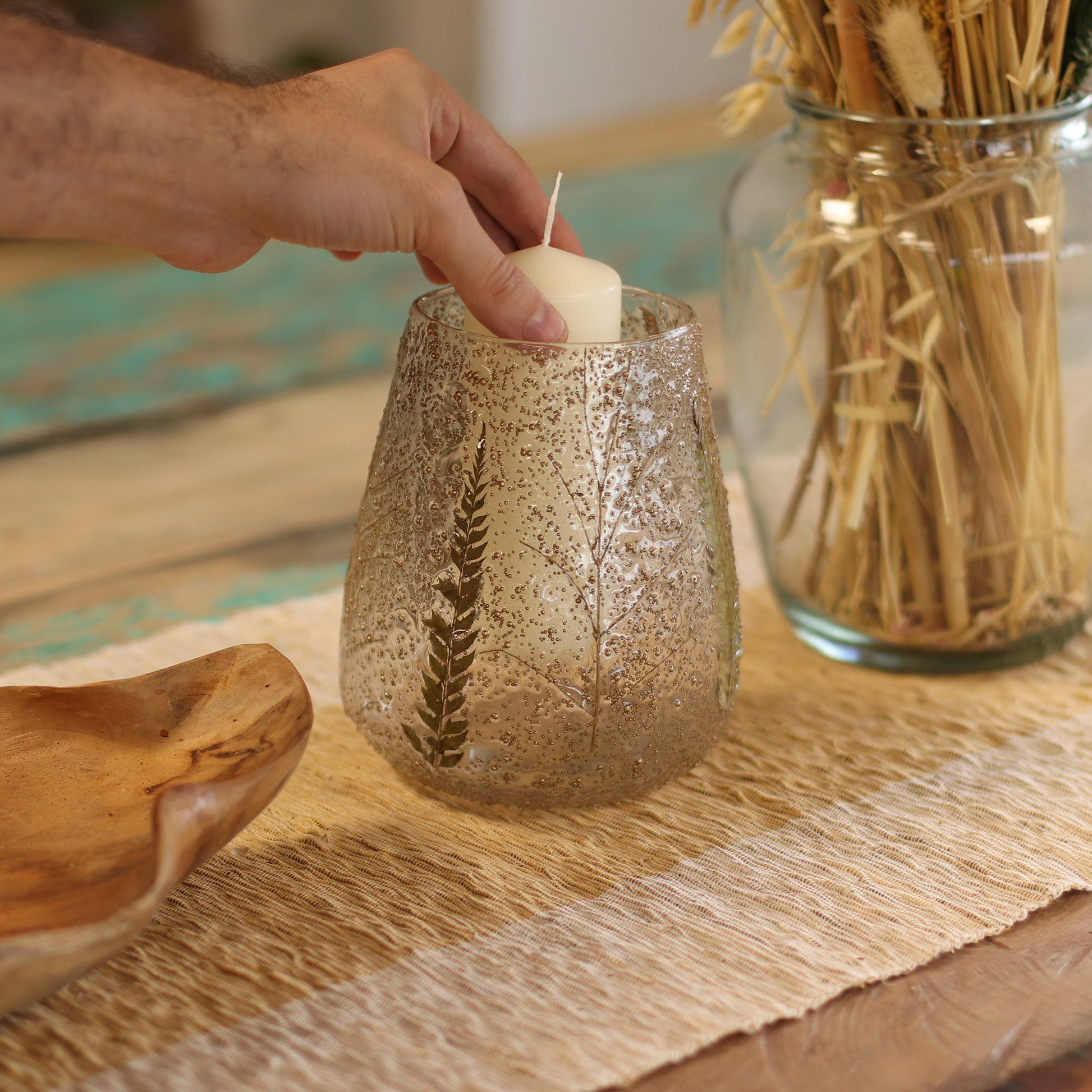 Natural Floral Glass - Large Bowl Candle Holder - Pino - (15x12cm) - Image natural-floral-glass--large-bowl-candle-holder--pino--15x12cm-nfg-11