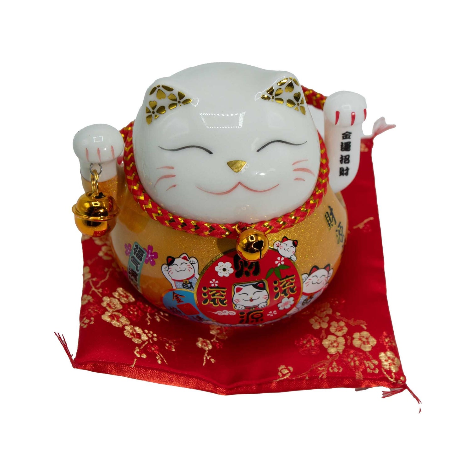 Ceramic Money Cat Moving Hand  - Gold on Cushion - Image ceramic-money-cat-moving-hand---gold-on-cushion-mcat-17