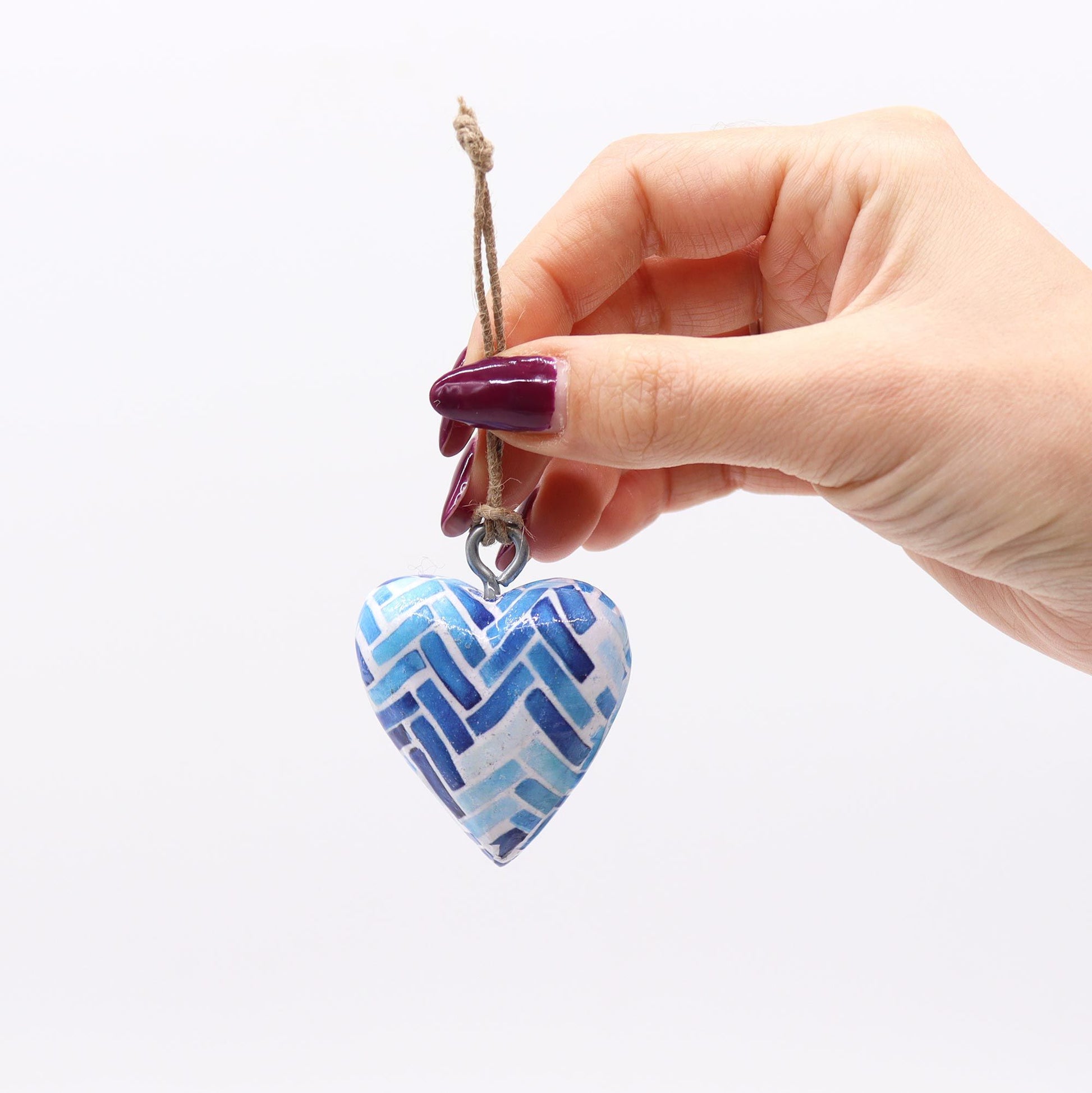 Small Decor Wood Heart -  Blue Stripes - Image small-decor-wood-heart---blue-stripes-weh-06