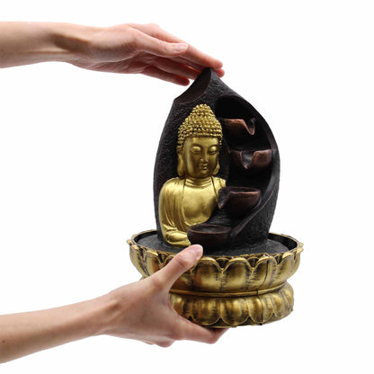 Tabletop Water Feature - 30cm - Golden Buddha & Pouring Pots - Image tabletop-water-feature--30cm--golden-buddha--pouring-pots-waterf-03