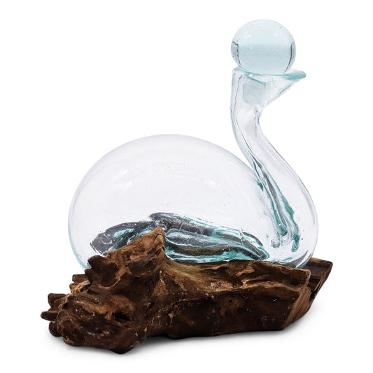 Molten Glass Duck Decanter on Wood with Stopper 19cm - Image molten-glass-duck-decanter-on-wood-with-stopper-19cm-mgw-44