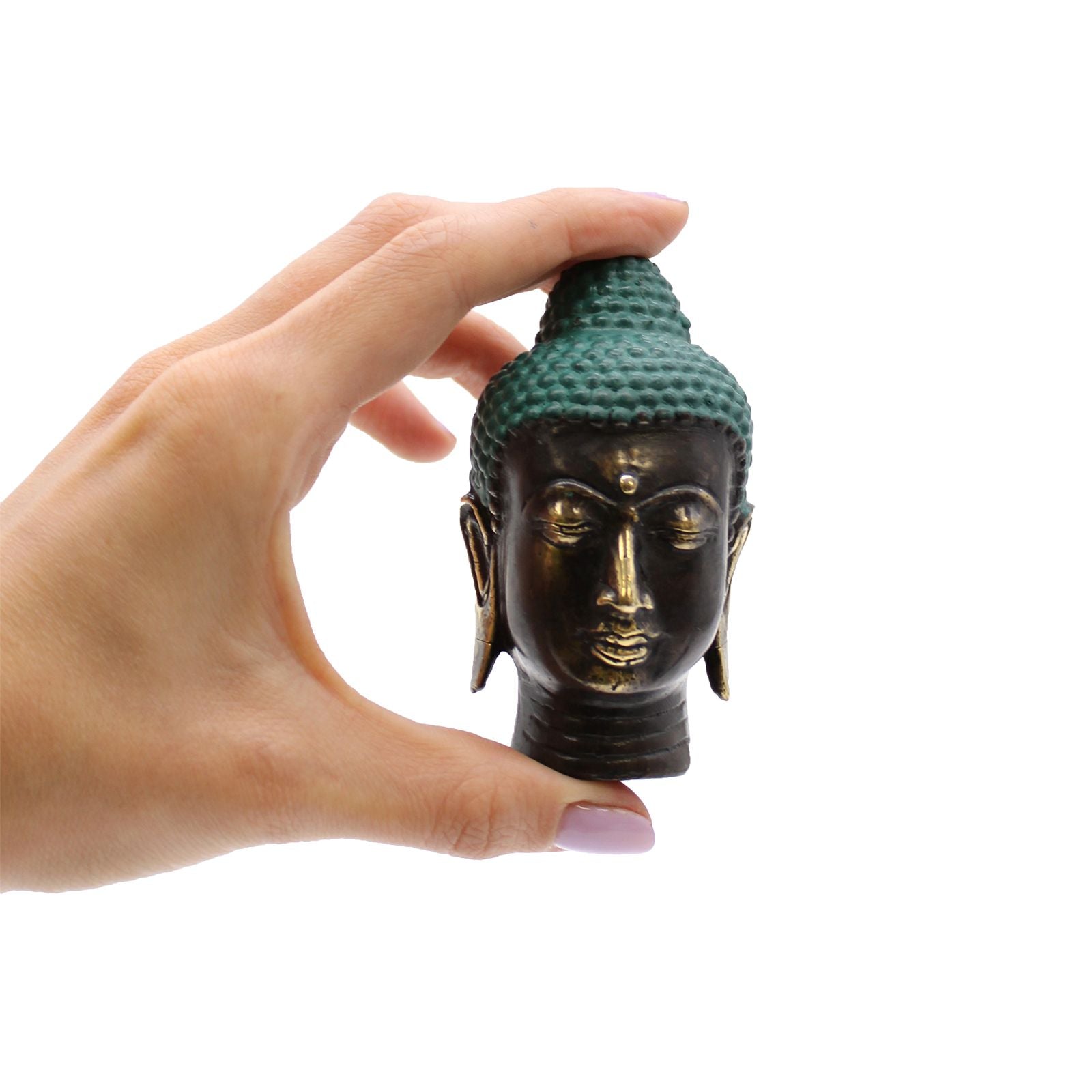 Small Antique Brass Buddha Head - Image small-antique-brass-buddha-head-bff-27