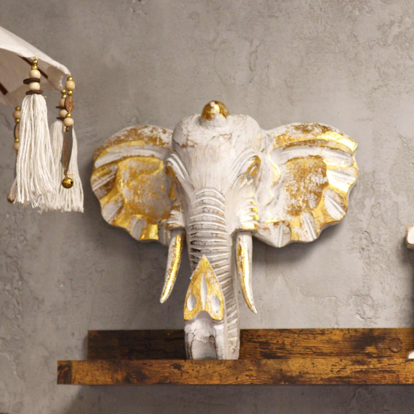 Large Elephant Head - Gold & Whitewash - Image large-elephant-head--gold--whitewash-vintep-03