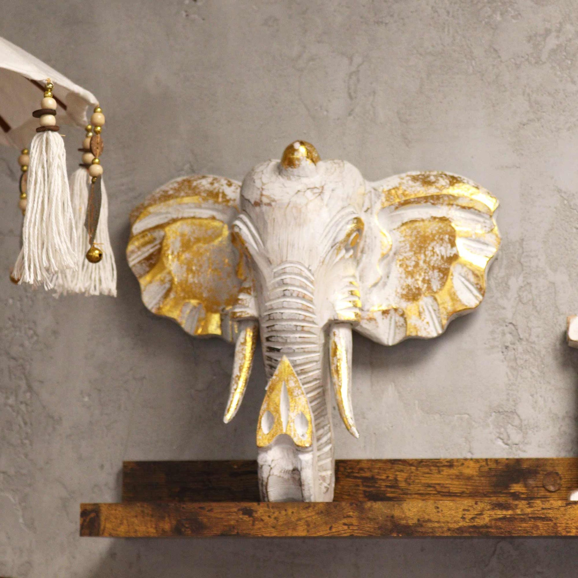 Large Elephant Head - Gold & Whitewash - Image large-elephant-head--gold--whitewash-vintep-03