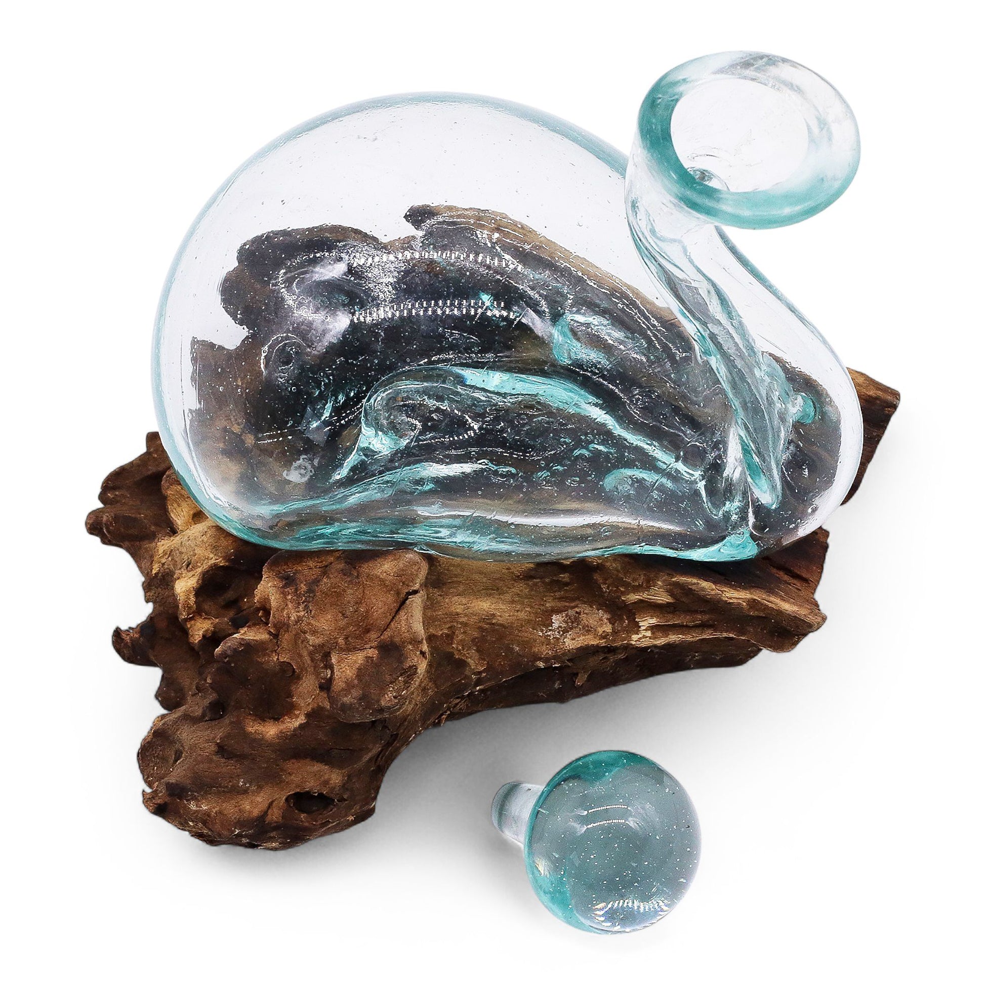 Molten Glass Duck Decanter on Wood with Stopper 19cm - Image molten-glass-duck-decanter-on-wood-with-stopper-19cm-mgw-44