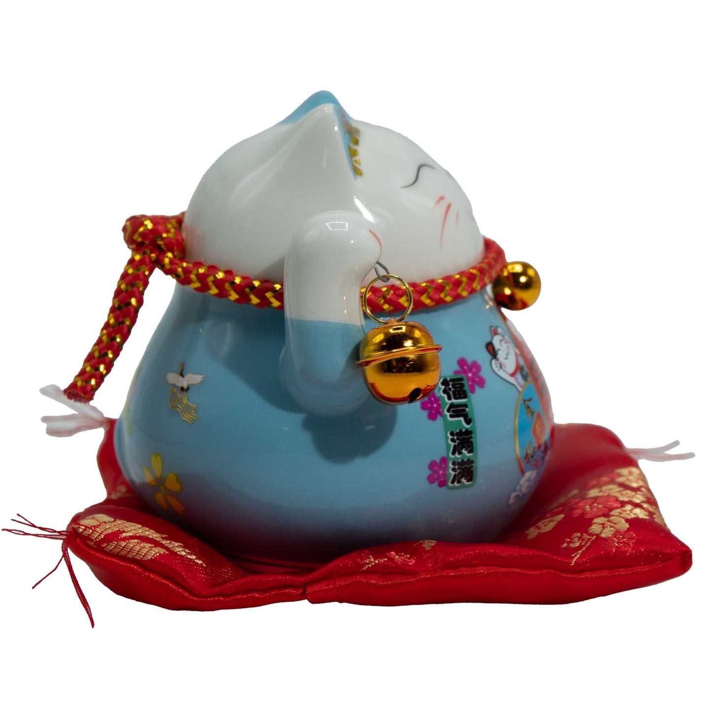 Ceramic Money Cat Moving Hand  - Blue on Cushion - Image ceramic-money-cat-moving-hand---blue-on-cushion-mcat-18