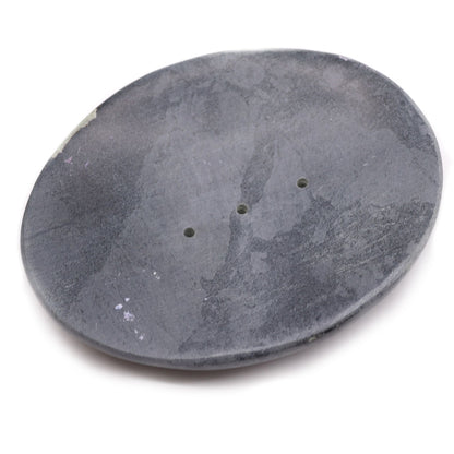 Grey Soapstone Soap Dish 10x12cm- Classic Oval - Image grey-soapstone-soap-dish-10x12cm-classic-oval-ssd-18