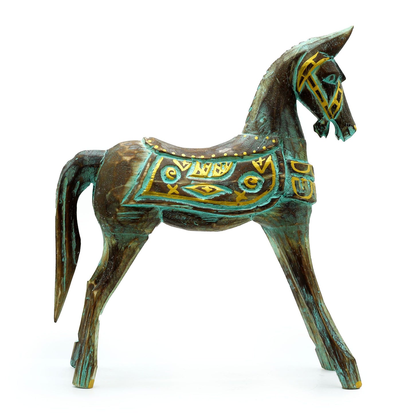 Large Gold & Turquoise Horse 32 cm - Image large-gold--turquoise-horse-32-cm-vintep-09