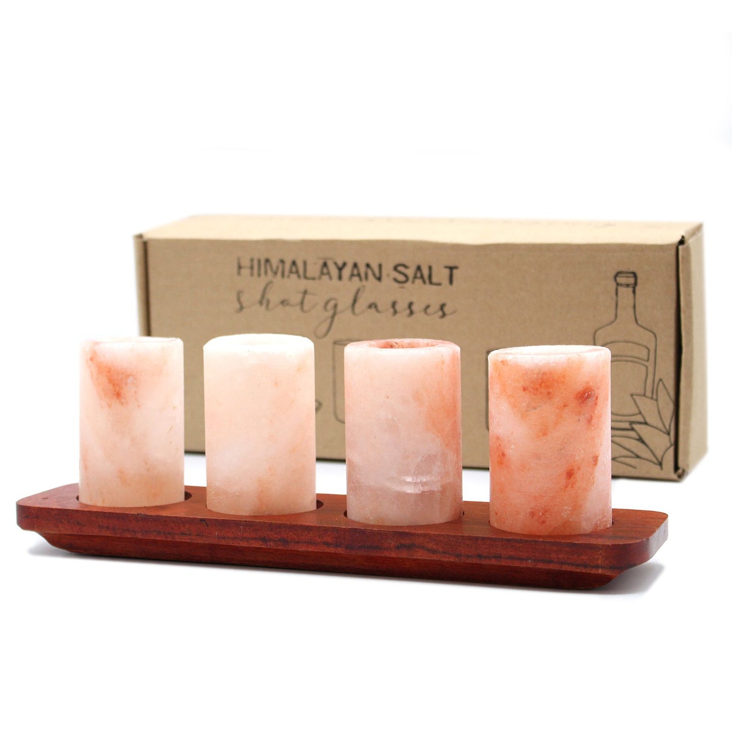 Set of 4 Himalayan Salt Shot Glasses & Wood Serving Stand - Image set-of-4-himalayan-salt-shot-glasses--wood-serving-stand-qsalts-01