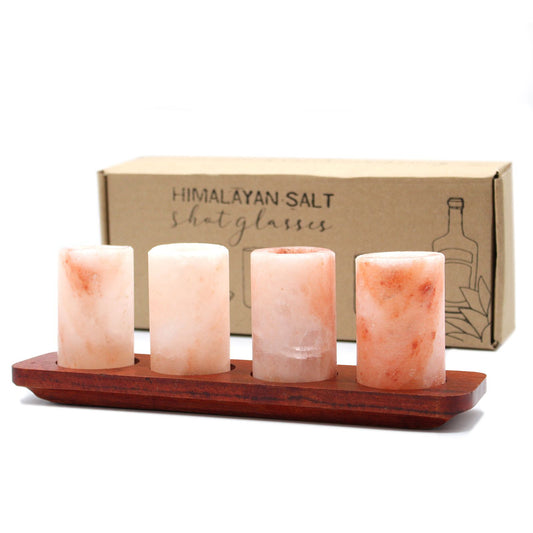 Set of 4 Himalayan Salt Shot Glasses & Wood Serving Stand - Image set-of-4-himalayan-salt-shot-glasses--wood-serving-stand-qsalts-01