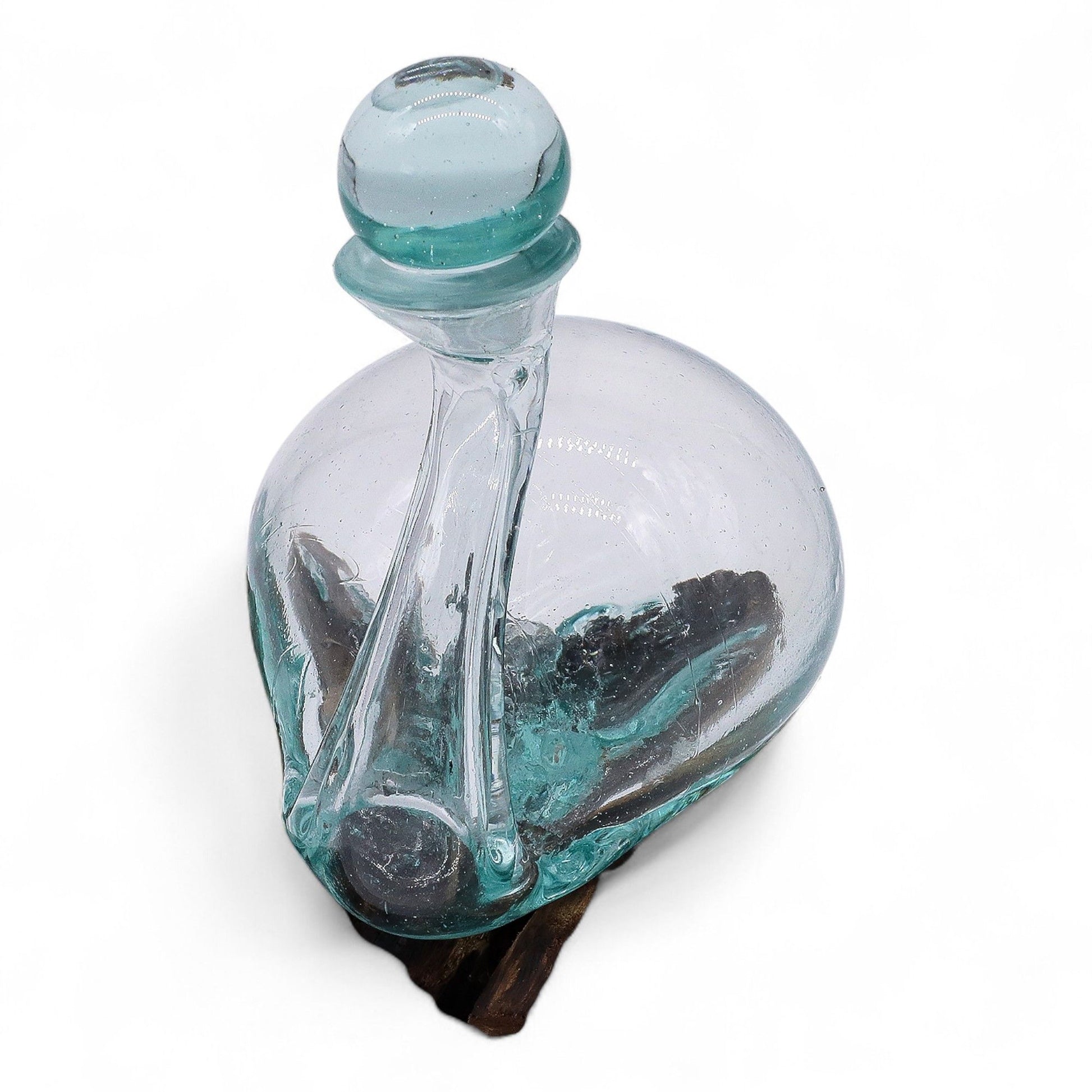 Molten Glass Duck Decanter on Wood with Stopper 19cm - Image molten-glass-duck-decanter-on-wood-with-stopper-19cm-mgw-44