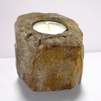 Petrified Wood Candle Holder - Single Low - Image petrified-wood-candle-holder--single-low-petw-01