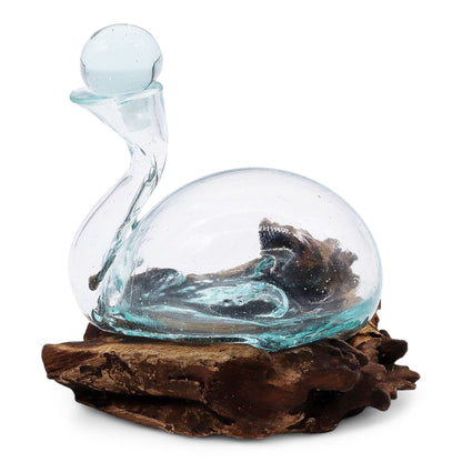 Molten Glass Duck Decanter on Wood with Stopper 19cm - Image molten-glass-duck-decanter-on-wood-with-stopper-19cm-mgw-44