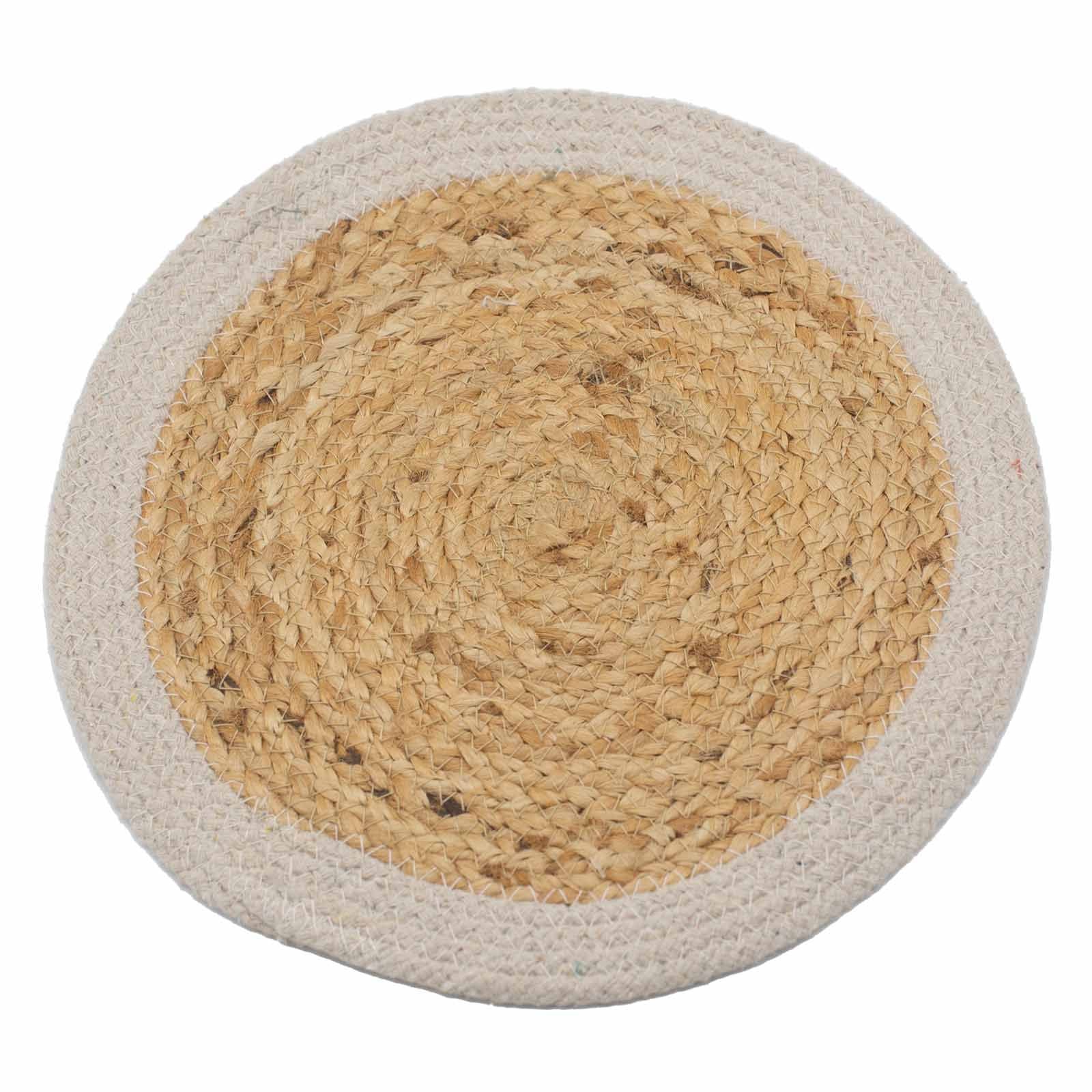Natural Place Mat - Jute & Cotton 30cm - Ivory Border - Image natural-place-mat--jute--cotton-30cm--ivory-border-npmat-01