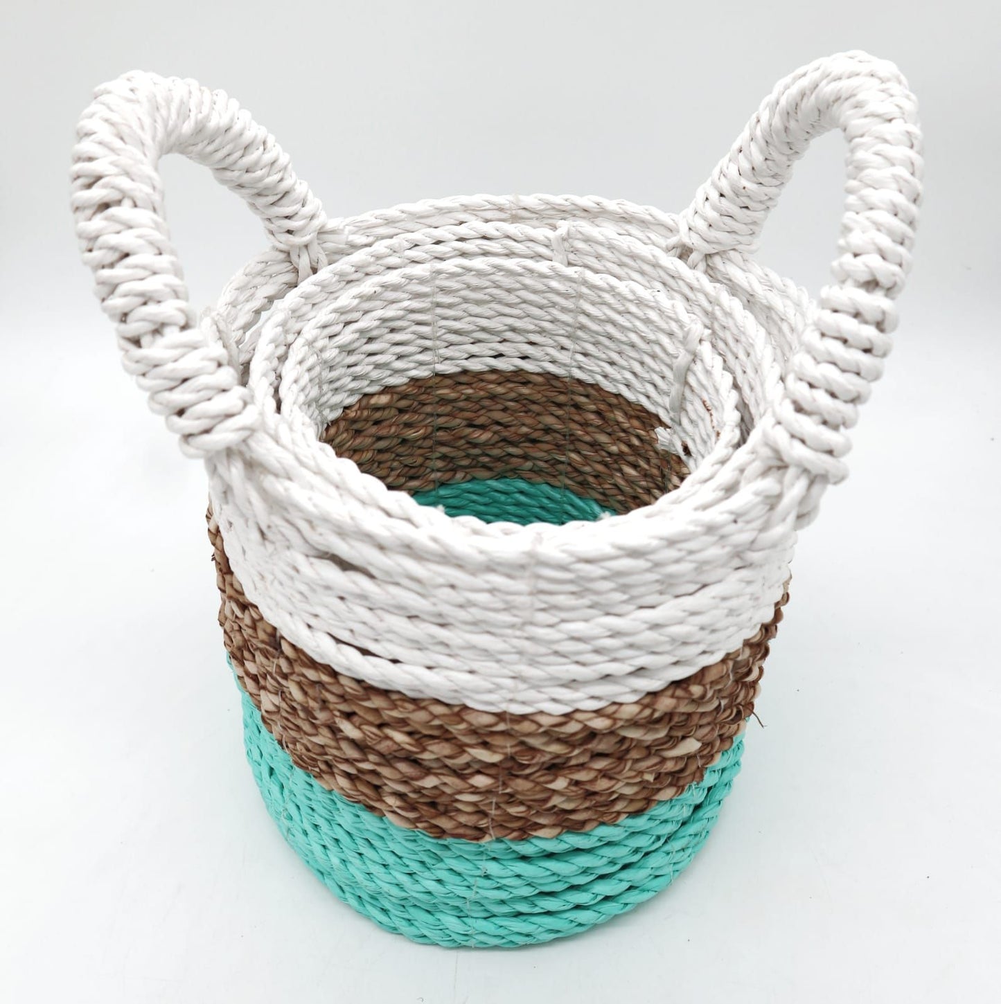 Seagrass Basket Set - Green / Natural / White - Image seagrass-basket-set--green--natural--white-sbs-04