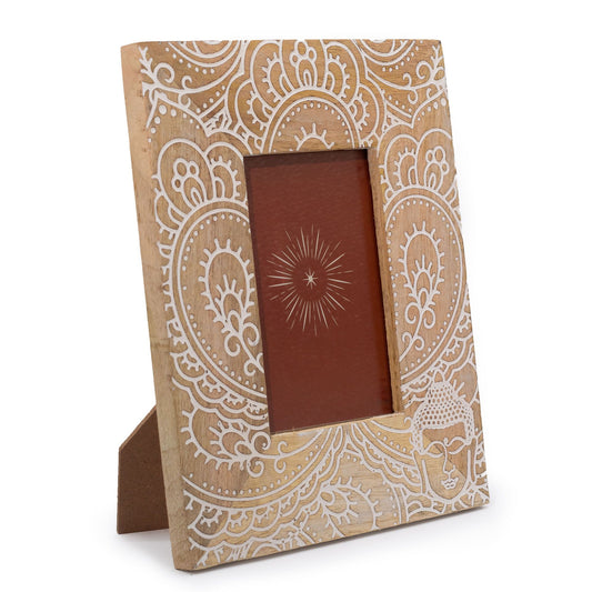 Med Mango Wood Picture Framel (for 10x15cm) 26x20x2cm - Buddha - White - Image med-mango-wood-picture-framel-for-10x15cm-26x20x2cm--buddha--white-mwpf-07