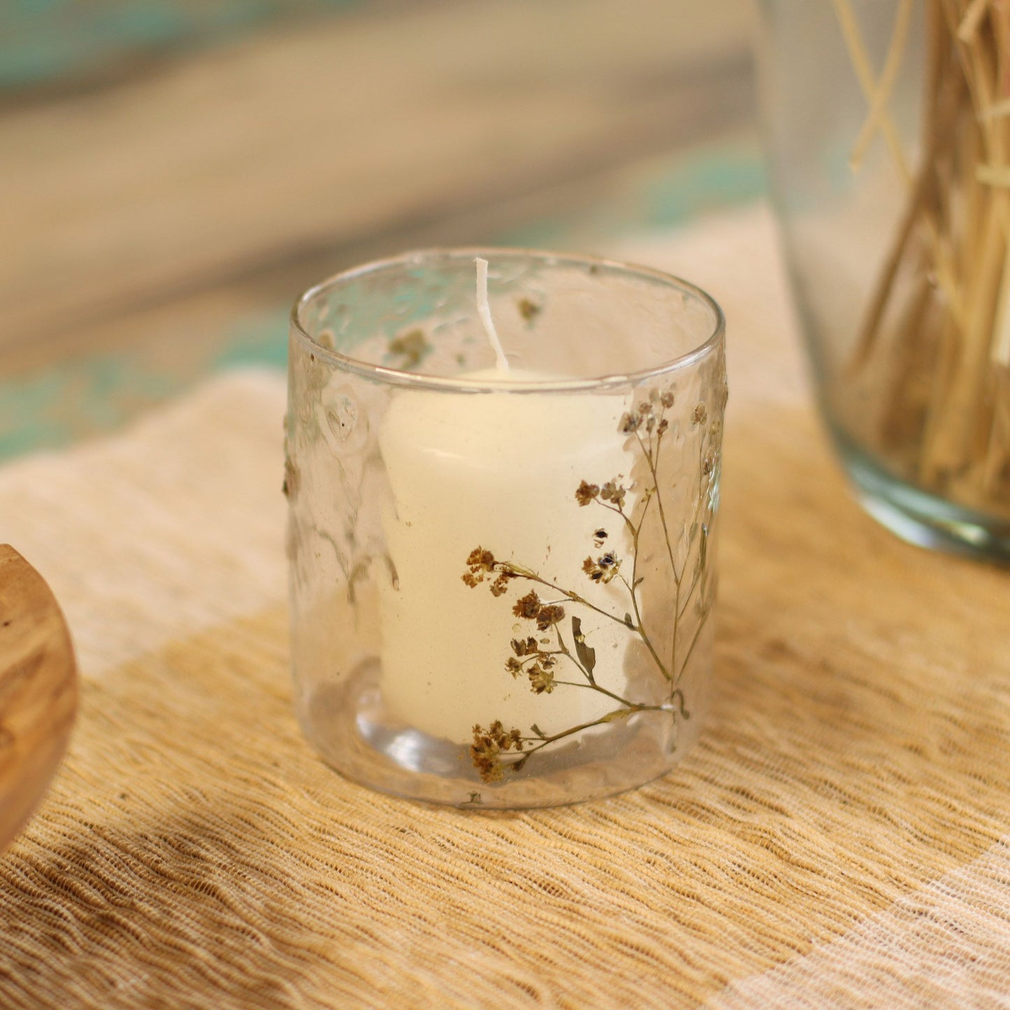Natural Floral Glass - Straight Candle Holder - Margarita  - (8x8cm) - Image natural-floral-glass--straight-candle-holder--margarita---8x8cm-nfg-01