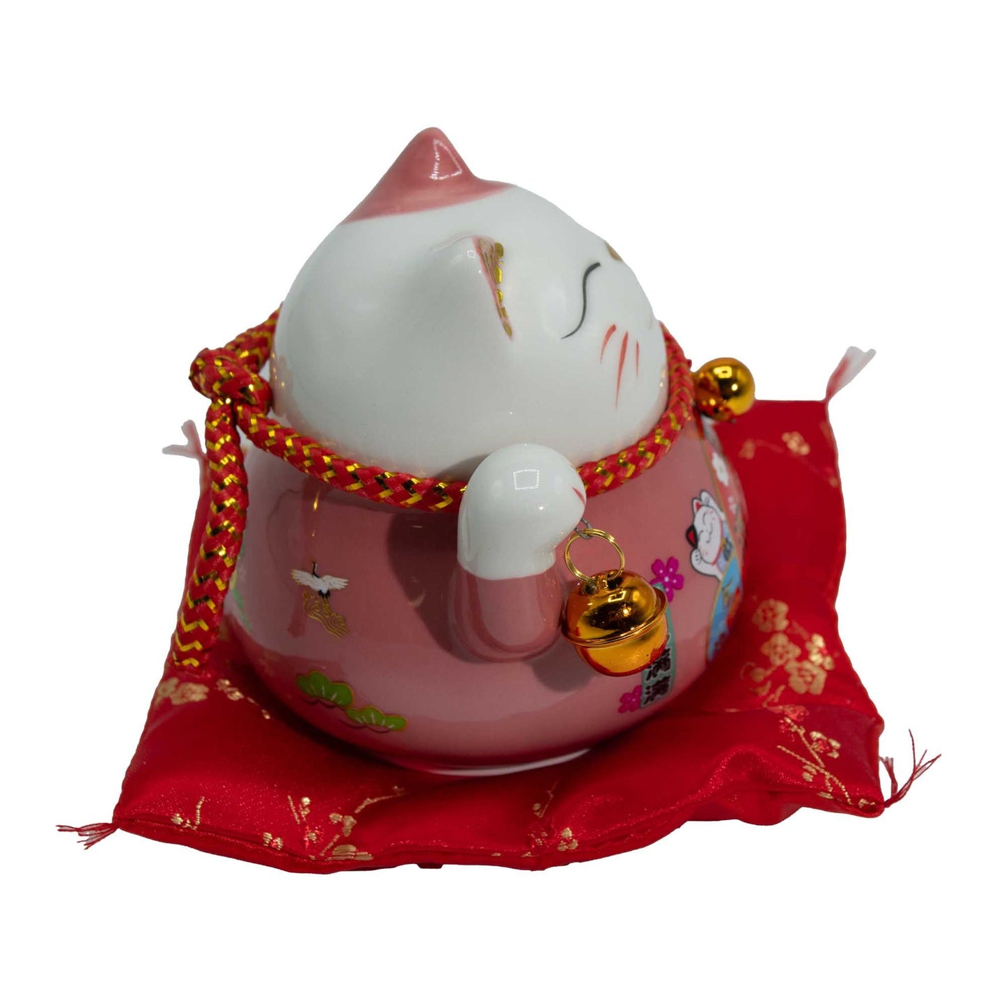 Ceramic Money Cat Moving Hand  - Pink on Cushion - Image ceramic-money-cat-moving-hand---pink-on-cushion-mcat-19