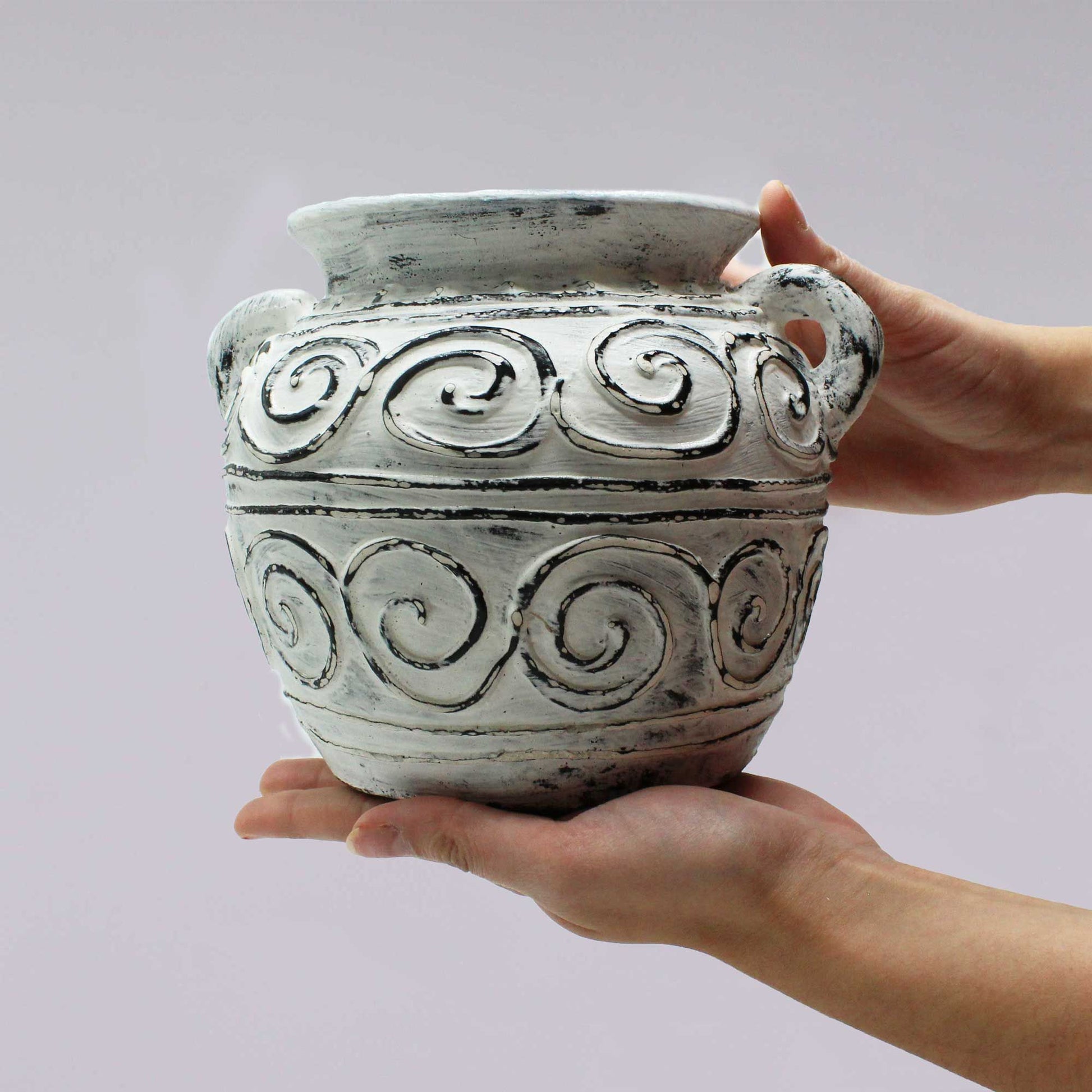 Greek Clay Plant Pot With Handles - Cream 15cm - Image greek-clay-plant-pot-with-handles--cream-15cm-bcv-15