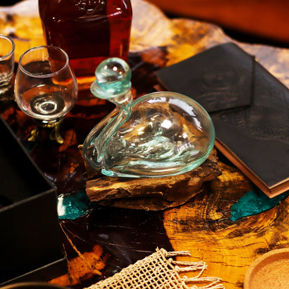 Molten Glass Duck Decanter on Wood with Stopper 19cm - Image molten-glass-duck-decanter-on-wood-with-stopper-19cm-mgw-44