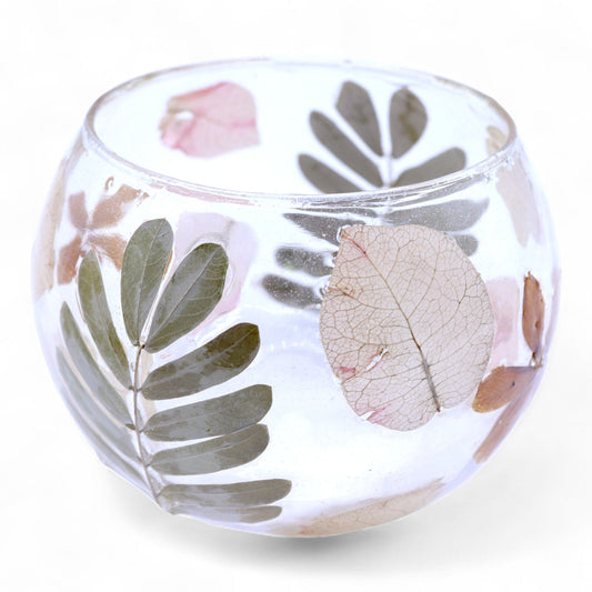 Natural Floral Glass - Bowl Candle Holder - Primavera  - (8x10cm) - Image natural-floral-glass--bowl-candle-holder--primavera---8x10cm-nfg-05